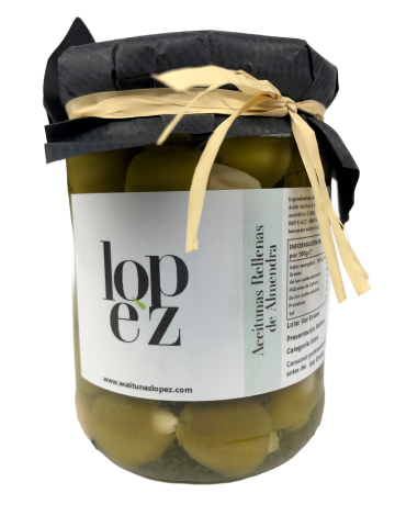 Oliven, Manzanilla gefüllt mit Mandeln, Glas 440gr