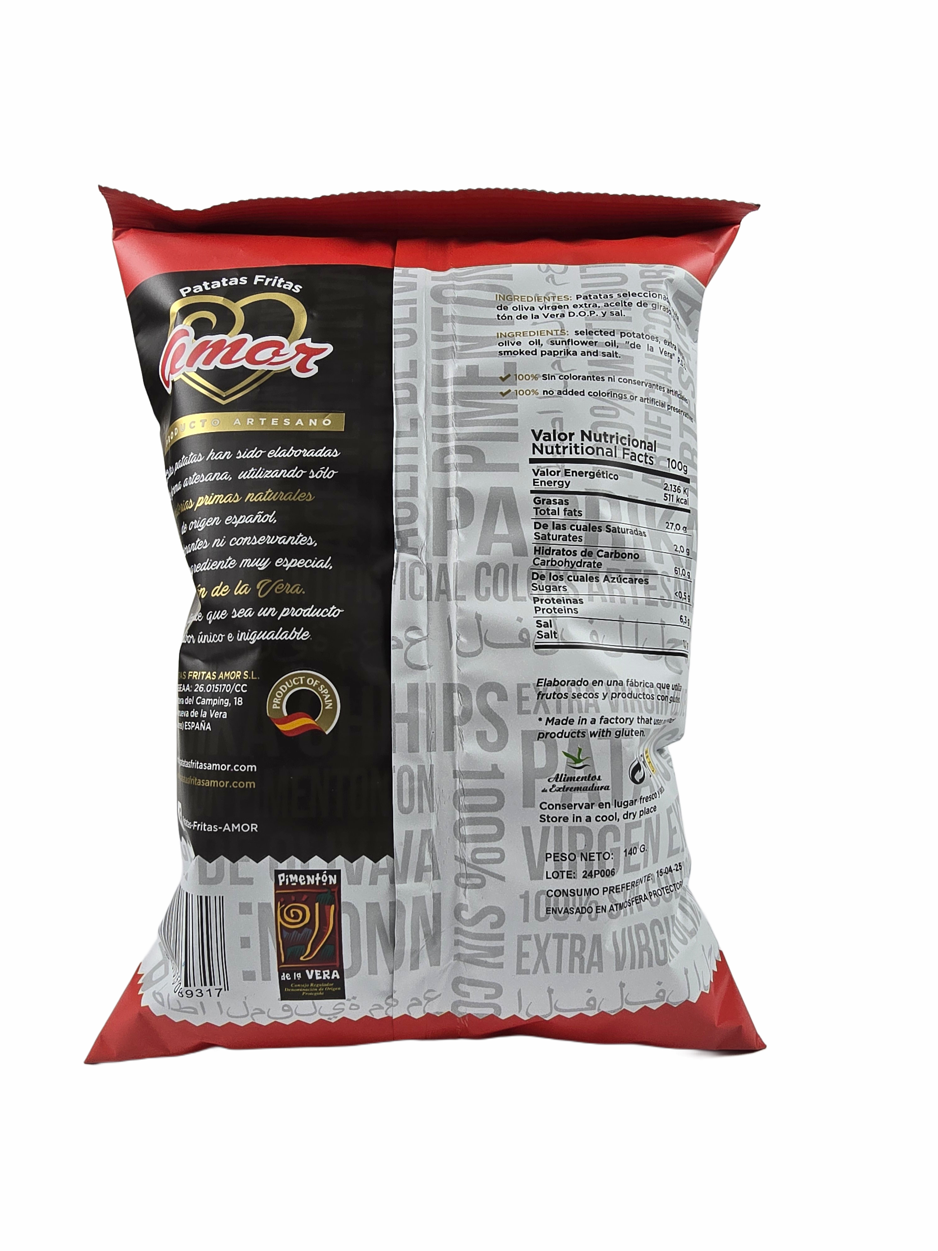 Pommes Chips mit Pimenton de la Vera D.O.P. - Scharf, 140 Gramm