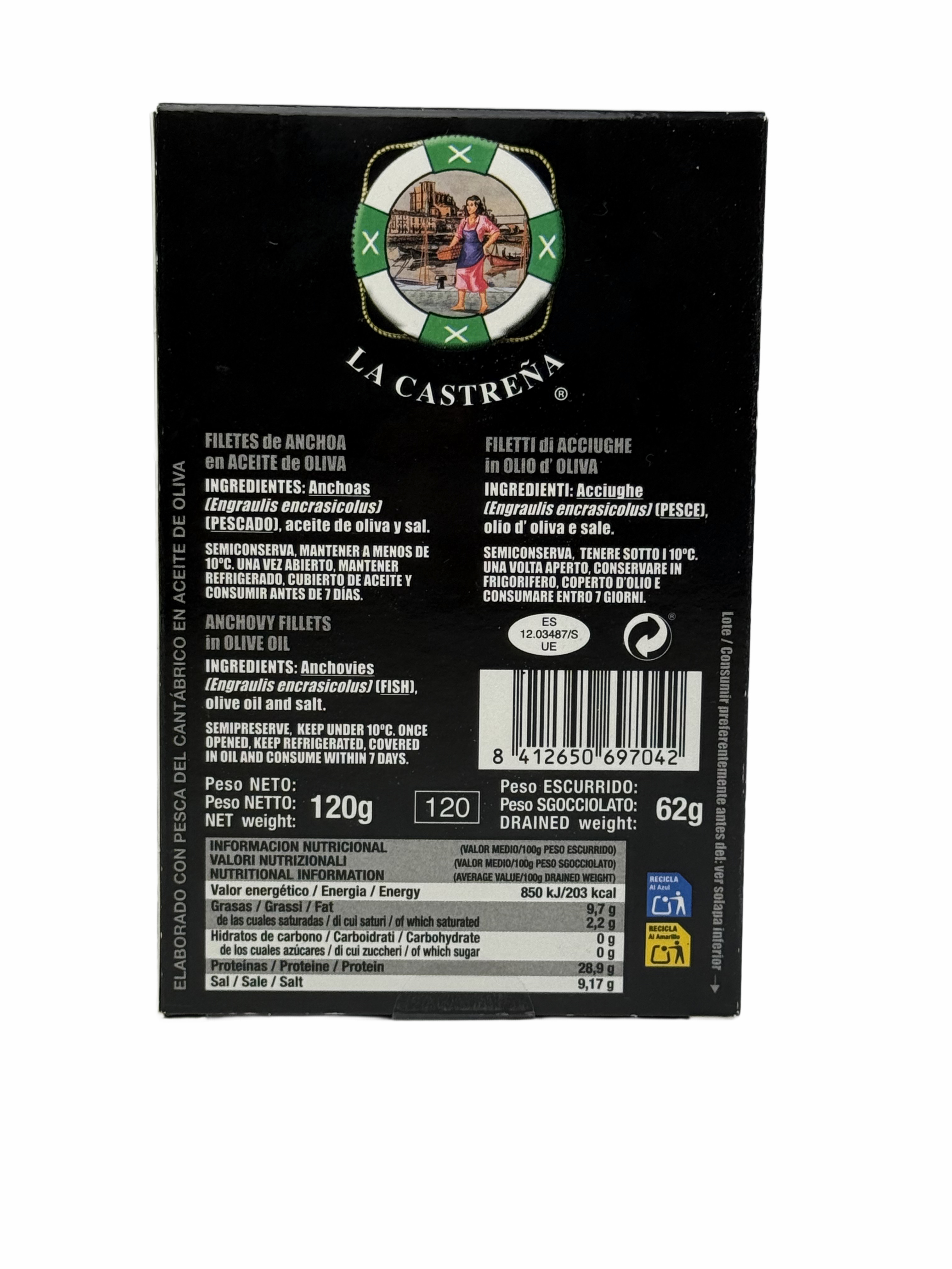Sardellenfilets - La Castreña - Mar Cantábrico, 120gr, in Olivenöl (RR-120)